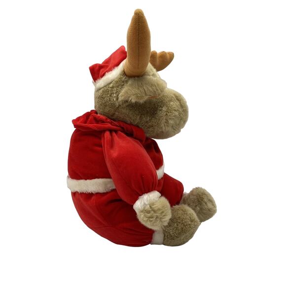 Vtg 16" Prestige REINDEER IN SANTA SUIT Tan Plush Stuffed Animal 1988 Moose - Picture 2 of 6